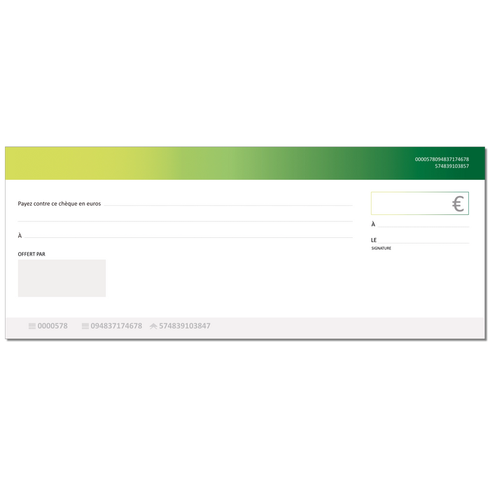 Chèque factice grand format gagnant modèle moderne vert écologie avec un dégradé