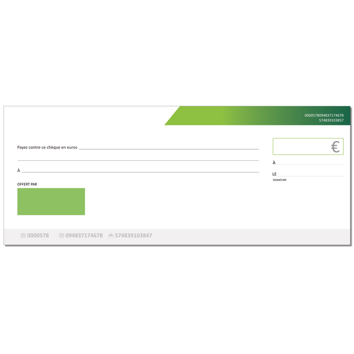 Grand chèque gagnant bandeau vert écologie