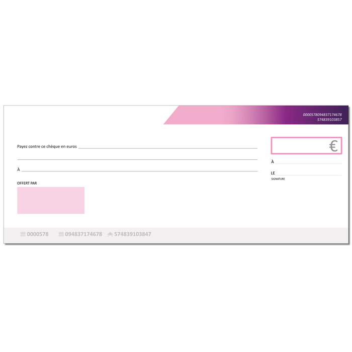 Cheque factice a remplir violet vierge à imprimer
