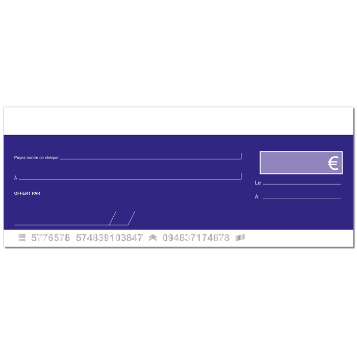 Modèle cheque cadeau géant bleu mauve grand format écologique