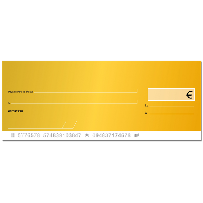 Modèle cheque gagnant factice à imprimer or intégral golden ticket