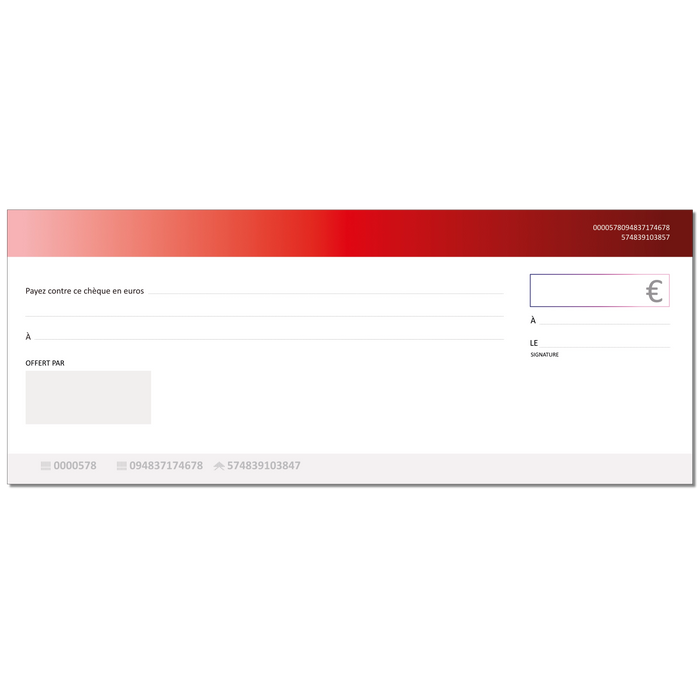 Chèque factice géant effaçable personnalisé modèle moderne rouge pompier