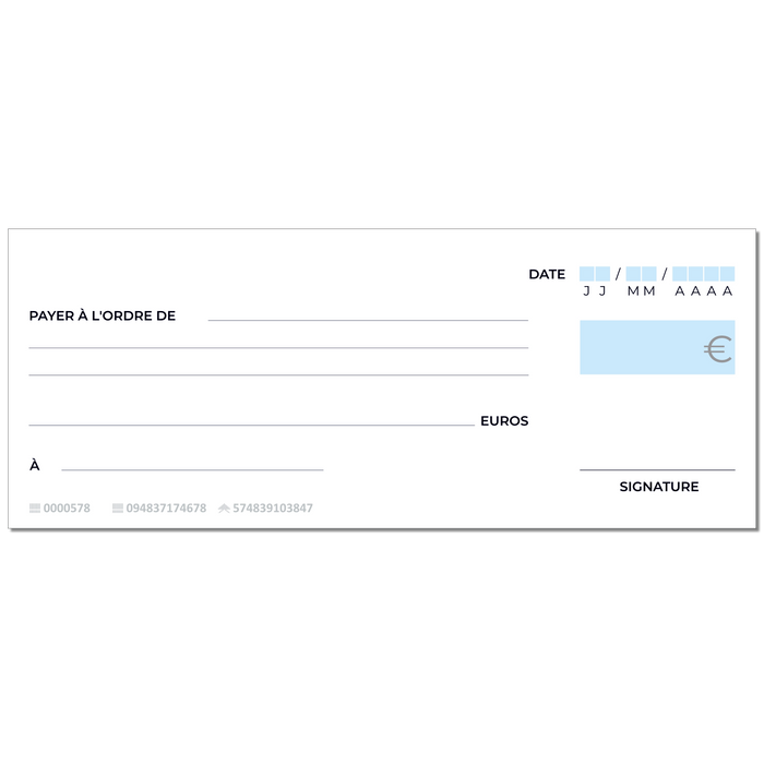 Chèque factice géant effaçable personnalisé modèle français bleu