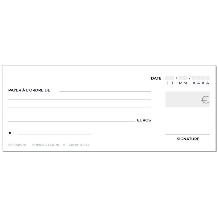 Chèque factice géant effaçable personnalisé modèle français gris