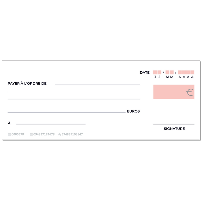 Chèque factice géant effaçable personnalisé modèle français rose