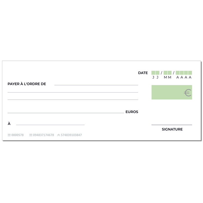 Chèque factice géant effaçable personnalisé modèle français vert