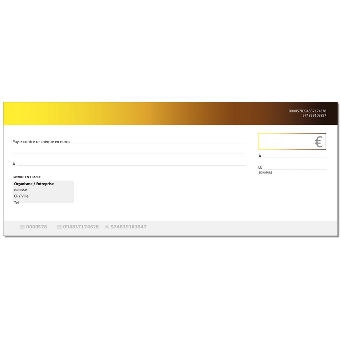 Chèque factice géant effaçable personnalisé modèle moderne marron jaune