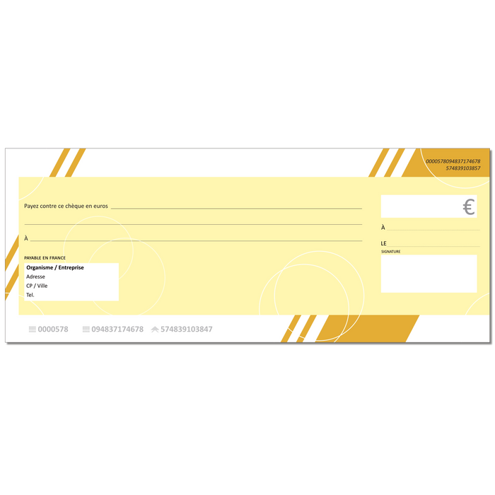 Chèque factice géant effaçable personnalisé modèle jaune tendance