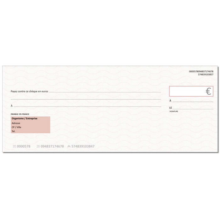 Chèque factice géant effaçable personnalisé modèle standard saumon