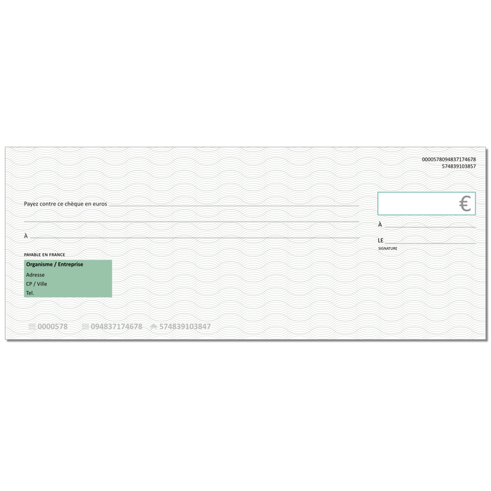 Chèque factice géant effaçable personnalisé modèle standard vert