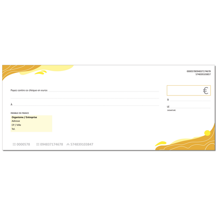 Chèque factice géant effaçable personnalisé modèle vague jaune