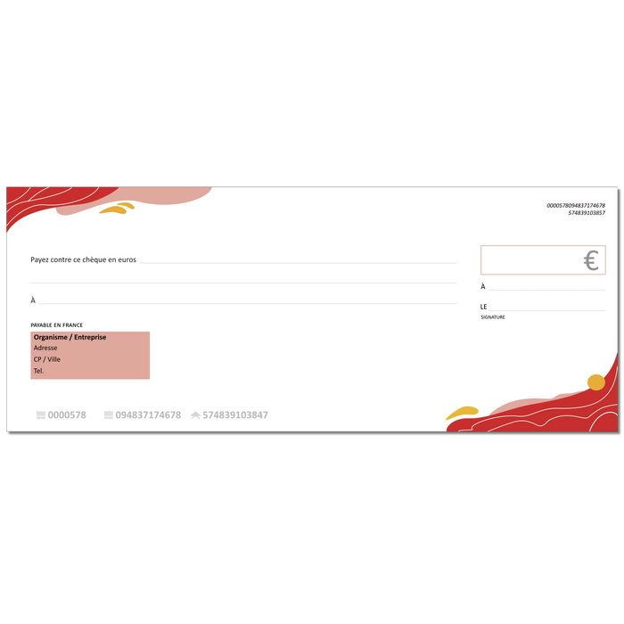 Chèque factice géant effaçable personnalisé modèle vague rouge