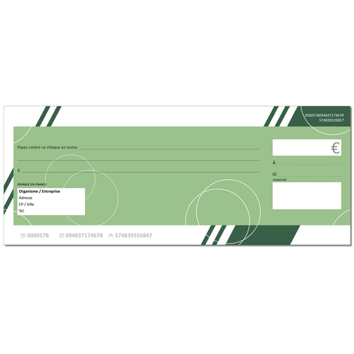 Chèque factice géant effaçable personnalisé modèle vert tendance