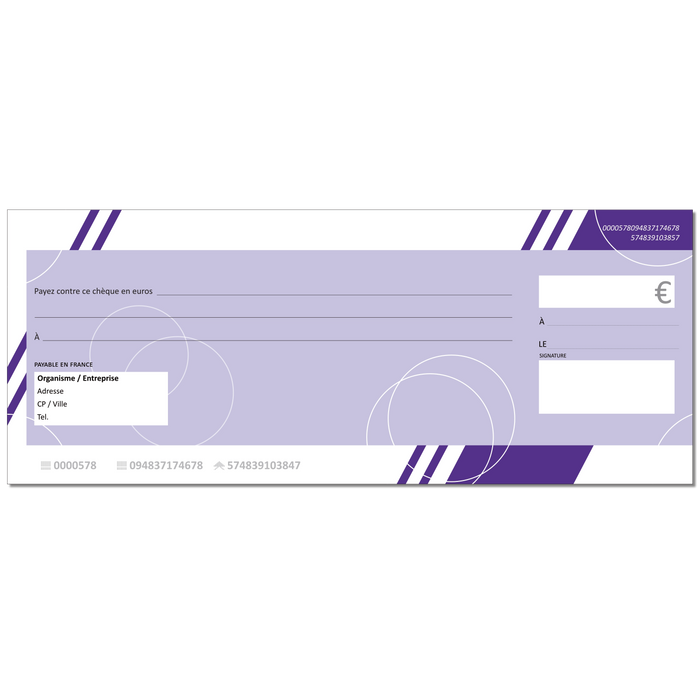 Chèque factice géant effaçable personnalisé modèle violet tendance