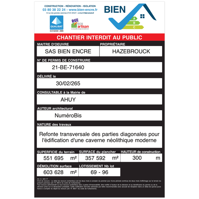 Panneaux de chantiers suite aux déclarations de travaux modèle noir