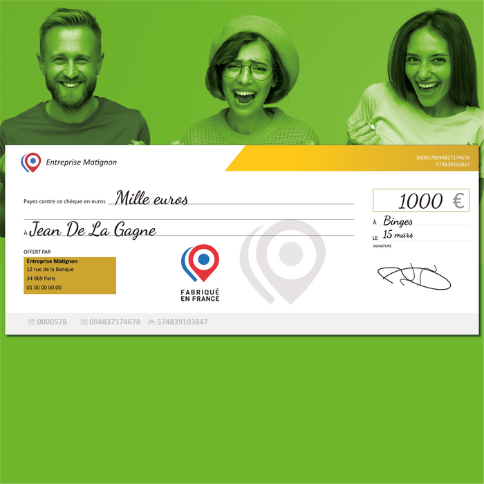 cheque geant personnalisable or