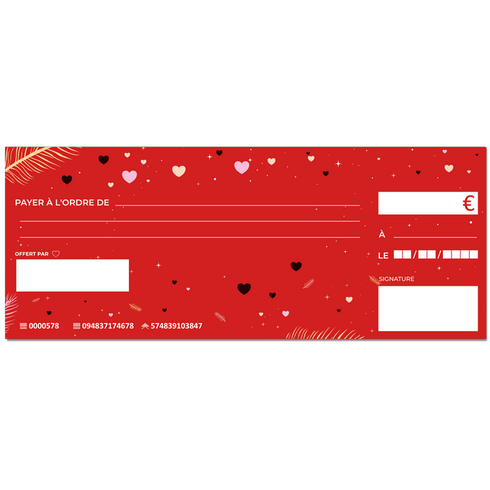 faux chèque de banque à imprimer amoureux rouge