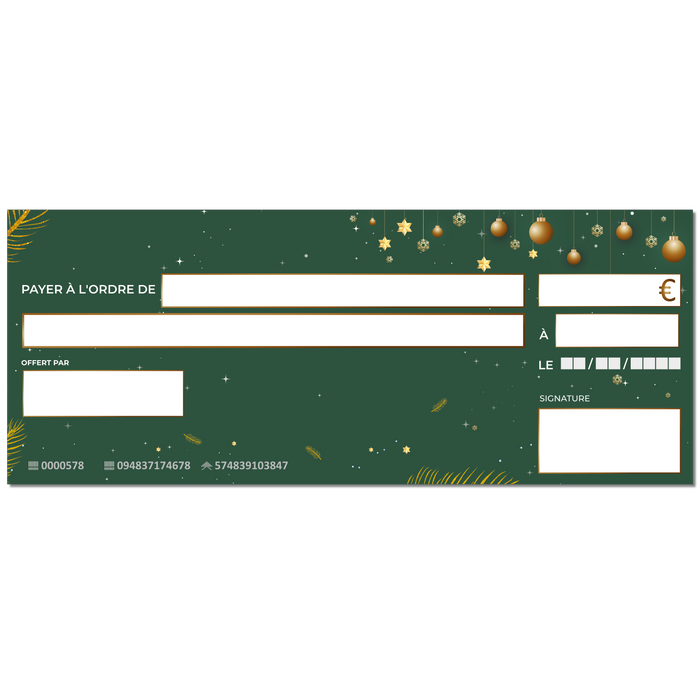 faux grand chèque de banque à imprimer noël vert
