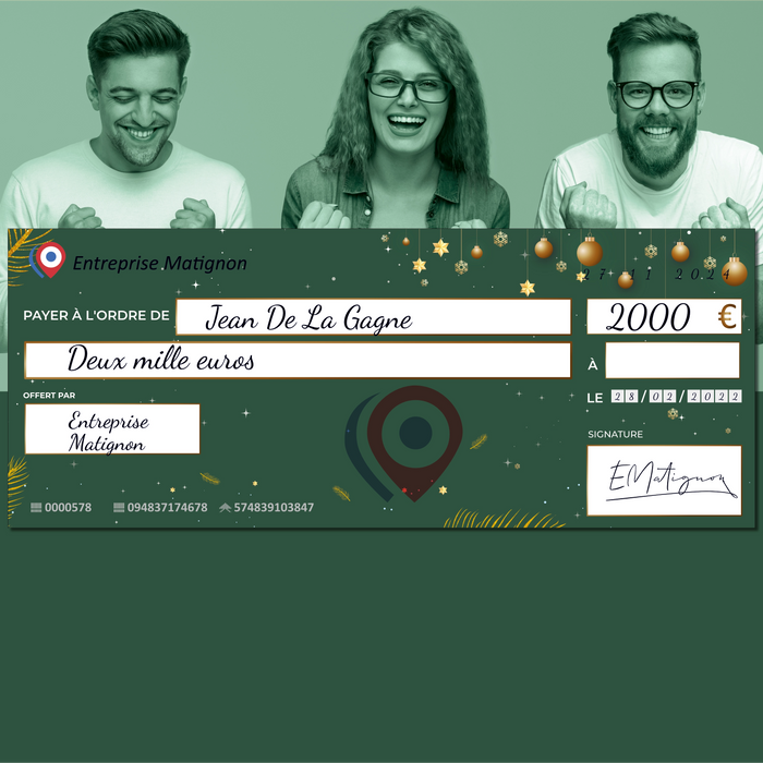 faux grand chèque de banque à imprimer noël vert