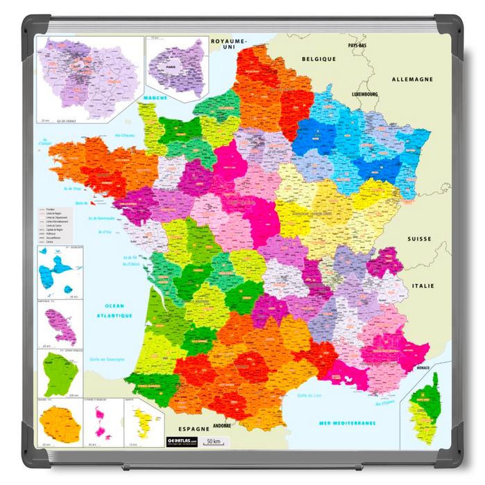 Tableaux effaçable : carte de France administrative 13 régions - Bien-stocker
