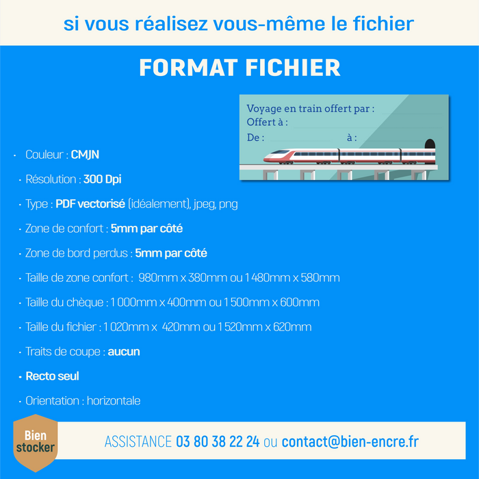 Faux billet de train géant personnalisé modèle ticket bleu - Bien-stocker