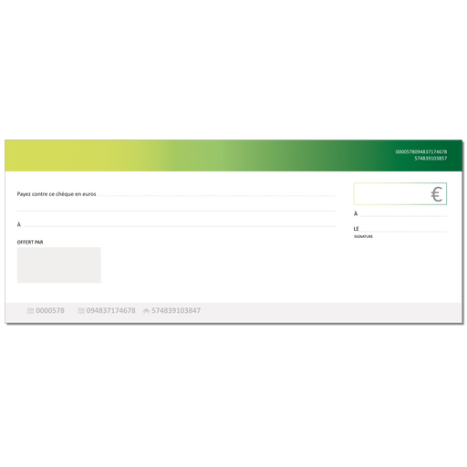 Chèque factice grand format gagnant modèle moderne vert écologie avec un dégradé
