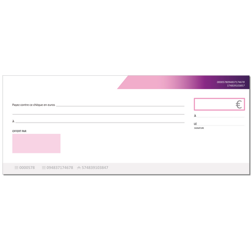 Cheque factice a remplir violet vierge à imprimer