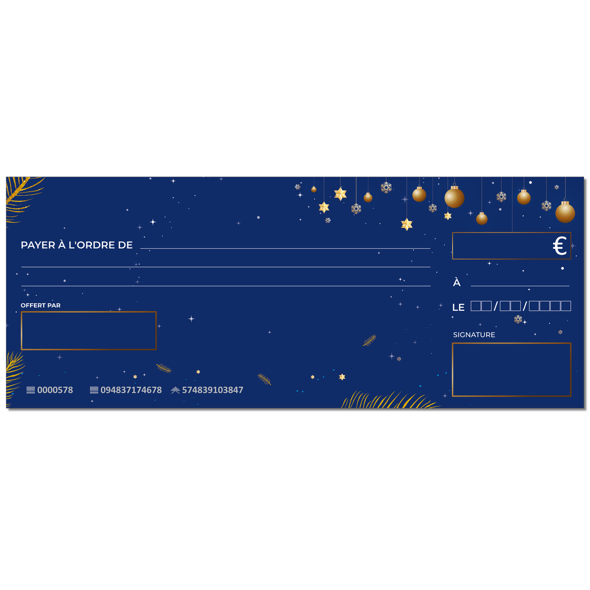 Chèque factice géant effaçable personnalisé modèle noël bleu guirlande ...