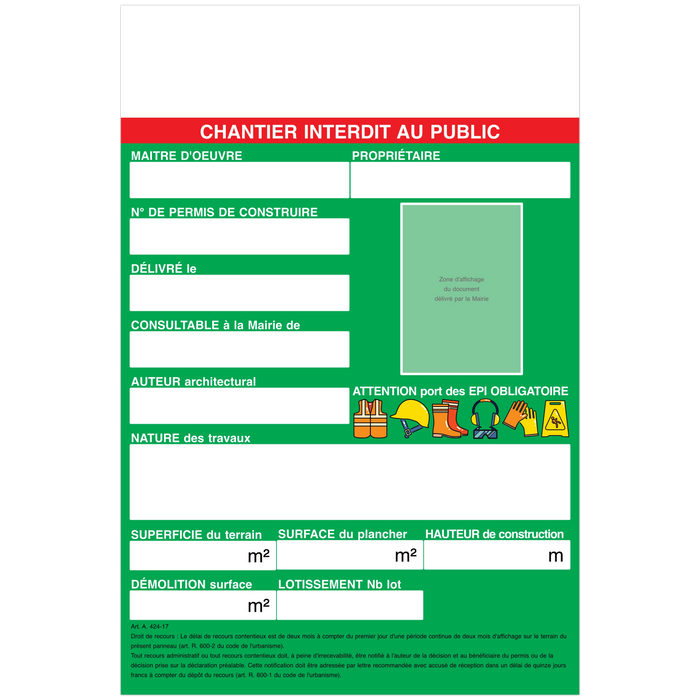 Panneau chantier affichage permis de construire modèle vert écologique