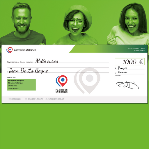 cheque geant personnalisable vert