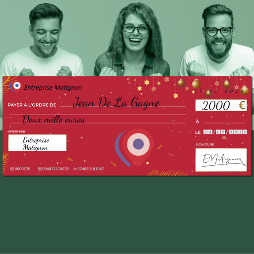 faux chèque de banque à imprimer noël rouge