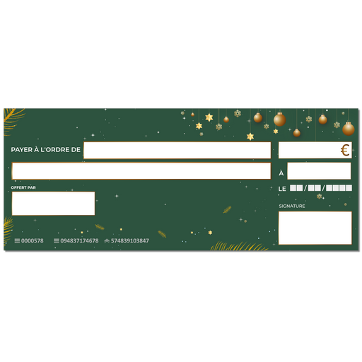 faux grand chèque de banque à imprimer noël vert
