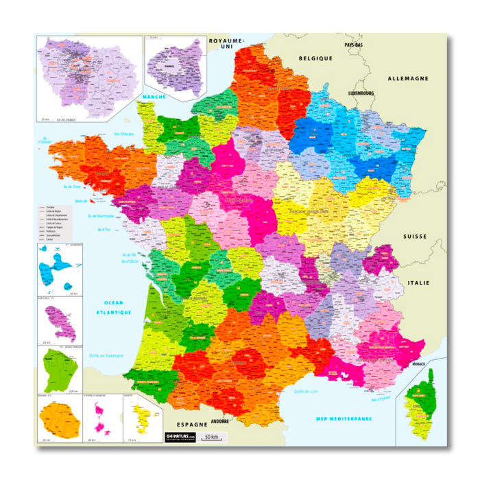 Tableaux effaçable : carte de France administrative 13 régions - Bien-stocker